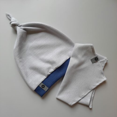 czapka z chustką dla dziecka błękitna ażurowa